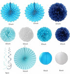 Light Royal Navy-Blue White Party-Decorations - 33pcs Kits Banner, Streamers Tassel Garland,Tissue Pom Poms Honeycomb, Paper Lantern Fans,Birthday Bachelorette Bridal Wedding Baby Shower Decor Hugtmr