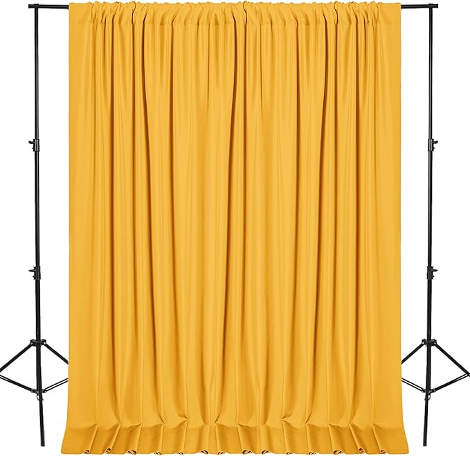 DWCN 10x10 FT Backdrop Curtains for Parties, Photography Backdrop Drapes with Rod Pockets for Wedding Decorations Stage Birthday Family Gatherings, 2 Panels 5ft x 10ft, Orange Yellow