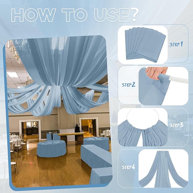 6 Panels Dusty Blue Ceiling Drapes for Wedding 5ftx15ft Ceiling Drapes Wedding Arch Draping Fabric Cheesecloth Sheer Curtain Romantic Ceiling Decorations for Weddings Party Banquet Ceremony Stage