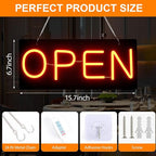 Led Open Sign for Business,OPEN and Close Double sided switching,Powered by 5V USB, And Adjustable Bright,Neon Sign for Storefront Window Glass Door Shop Store Florists Bar 15.7'' X 7''