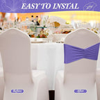 Moukeren 100 Pcs Spandex Chair Sashes Bows Bands Slider Sashes for Chair Covers Elastic Bands Ties Ribbon Decorations for Wedding Party Events Ceremony Birthday Banquet(Lavender Purple)