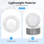 Antique Charger Plates Set, 100 Pcs 13in Plastic Embossed Dinner Plate, Round Phoenix Pattern Elegant Floral Plates for Dinner Wedding Party Event Table Setting Decoration (Silver)