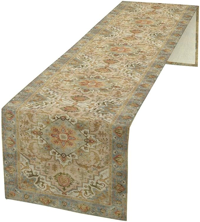 Vintage Boho Floral Table Runner, Rustic Country Farmhouse Yellow Blue Retro Flower Pattern for Home Kitchen Table Decor Dining Coffee Room Party Decor 13x36in