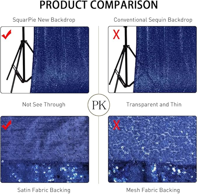 SquarePie Sequin Backdrop Curtain Less See Through Background for Wedding Party 5FT x 7FT Navy Blue