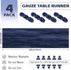 Aktor 4 Pack Navy Blue Table Runner Boho Cheesecloth Table Runner Semi Sheer Gauze Fabric Runners for Wedding Birthday Baby Shower Party Boho Table Decoration（Navy Blue）