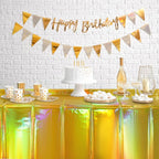 8 Pack Gold Iridescent Plastic Tablecloths Shiny Disposable Laser Rectangle Table Covers Holographic Foil Tablecloth Iridescent Party Decorations Birthday Bridal Wedding Christmas, 54 x 108 Inch