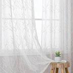VISIONTEX Sheer Curtains 95 inch Length 2 Panels Set, Decorative Beige Coral Embroidery, Rod Pocket Embroidered Window Drapes for Living Room and Bedroom, 54" x 95"