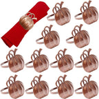 Halatool Pumpkin Napkin Rings Set of 12, Alloy Fall Napkin Rings Thanksgiving Halloween Dinner Tables Holders for Thanksgiving Weddings Holidays Gathering Dinner Party (Bronze)