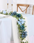 Waipfaru 6.07Ft Artificial Eucalyptus Garland With Flowers - Wedding Table Decorations, Floral Rose for Centerpieces, Backdrop Wall Flower Vines, Room Decor (Dusty Blue)