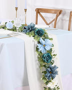 Waipfaru 6.07Ft Artificial Eucalyptus Garland With Flowers - Wedding Table Decorations, Floral Rose for Centerpieces, Backdrop Wall Flower Vines, Room Decor (Dusty Blue)