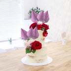Ephlyn 6Pcs Paper Palm Fan Cake Topper Palm Spear Leaves Fan Cake Pick for DIY Craft Project Home Made Wedding Bridal Shower Birthday Anniversary Party Cake Decorations Purple