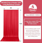 20ftx12ft Wrinkle Free Red Backdrop Curtain, 4 Panels 12FT Height Red Wedding Backdrop Drapes, Silky Polyester Back Drop Cloth for Birthday Photography Background Party Backdrop Draping
