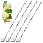 4 Pcs Bar Spoon Cocktail Stirrers – 12'' Long Spoons for Stirring | Stainless Steel with Polished Surface, Easy to Clean – Professional & Home Use, Practical Gift for Drink Mixing Lovers Caviar Spoons