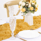 MLMW 6 Pack Fall Thanksgiving Table Runner Gold Cheesecloth Table Runner Halloween Boho Gauze Rustic Cheese Cloth 160 inch 13.3ft for Wedding Party Baby Shower Bridal Shower Holiday Decorations
