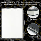 Sketch Book for Kids, 9" x 12" Kid Sketchbook, 100 Sheets (73lb/120gsm) Drawing Paper for Kids, Spiral Sketch Pad for Kid, Art Supplies for Classroom Must Haves.