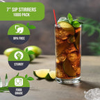 PAMI 1000 Pack Disposable 7 Inch Plastic Coffee Stirrers Straws Red Cocktail Straws for Hot and Cold Drinks