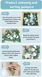 Artificial Arch Flowers Kit(Pack of 4),2Pcs Artificial Flower Arch Decor, 2Pcs Drapes, Ceremony and Reception Background Rose Decoration, Grayish Blue Floral Outdoor Party Decor
