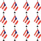 Puerto Rico Desk Flag, 12 Pack Puerto Rican Table Office Flag with Black Solid Pole and Stand Base, International Country Flag, Festival Celebration, Classroom Meeting Desktop Decor (Puerto Rico)