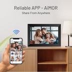 AEEZO 10.1 Inch WiFi Digital Picture Frame, IPS Touch Screen Smart Cloud Photo Frame with 32GB Storage, Auto-Rotate Easy Setup to Share Photos or Videos via AiMOR APP, Wall Mountable Black