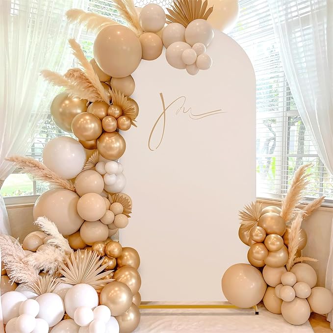 SoarDream Beige Wedding Arch Backdrop Cover 6.6FT Spandex Fitted Beige Wedding Arch Covers Round Top Chiara Arches Backdrop Cover Fabric for Birthday Balloon Party Decoration
