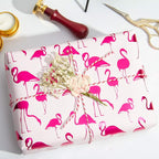 WRAPAHOLIC Wrapping Paper Roll - Mini Roll - 17 Inch X 33 Feet - Pink with Fuschia Foil Flamingo for Wedding, Birthday, Holiday, Baby Shower
