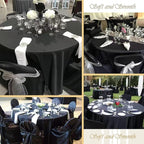 fani 12 Pack 120 Inch Black Satin Tablecloth - Premium Bright Silky Round Tablecloth Overlay Smooth Fabric Table Cover, Table Decoration for Wedding Party Banquet Events Restaurant Kitchen Dining