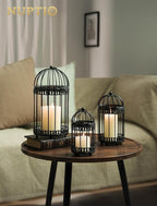 NUPTIO Black Decorative Bird Cage: Birdcage Hanging Lantern for Pillar Candles - Vintage Bird Cages Candle Holders for Halloween Christmas Table Centerpiece 7.7 Inch H
