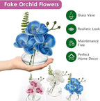 Blue Orchids Artificial Flowers Faux Orchids Arrangement in Clear Glass Vases Set of 3 Real Touch Phalaenopsis Orchid Flowers Small Fake Orchid Centerpiece for Dining Room Table