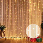 10 x 10 FT Pearl White Tulle Backdrop Curtain with Lights Strings,Wedding Background Curtain Baby Shower Birthday Parties Photo Decorations(2 Panels 5×10ft)