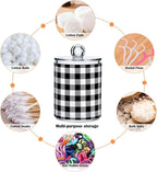Gredecor Qtip Holder Dispenser 2 Pack Black White Classic Buffalo Plaid Bathroom Decorative Storage Canister Holder Counter Vanity Organizer for Cotton Ball Swabs Pads Floss