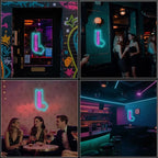 Looklight Disco Neon Signs for Wall Decor Pink Blue LED Word Light Sign Right-Pointing Arrow Neon Light USB Light Up Letters Sign for Disco Lover Music Bar Music Studio Rec Room Bedroom Party Decor