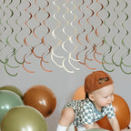 36 Pcs Jungle Hanging Swirl Decorations Sage Green Brown Beige Felt Swirl Streamer Spiral Ceiling Garland for Safari Jungle Woodland Wild One Birthday Neutral Baby Shower Party Decorations Supplies