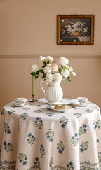 ISAENNE Designer White Linen Small Round Tablecloth,Chinoiserie Floral Elegant Indoor Table Cloth,Fall Stain Proof Decor Tablecloths for Dining Thanksgiving Kitchen,Diameter 55"-Mosella F