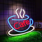 Cafe Neon Sign for Coffee Bar Pub Decor,Blue Wall Art Decoration For Restaurant Living room,Led Light of Cafe,USB Power Supply With Metal Chain.