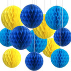 CC wonderland zone 12pcs Blue and Yellow Paper Honeycomb Balls,6" & 10" Hanging Tissue Pom poms for Birthday Party Decoration