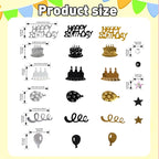 VHUWE Happy Birthday Confetti, 1.6 oz Black Gold Silver Cake Balloon Star Goblet Bottle Glitter Confetti for Happy Birthday Party Decorations Boys Girls Kids Women Men Birthday Table Decorations