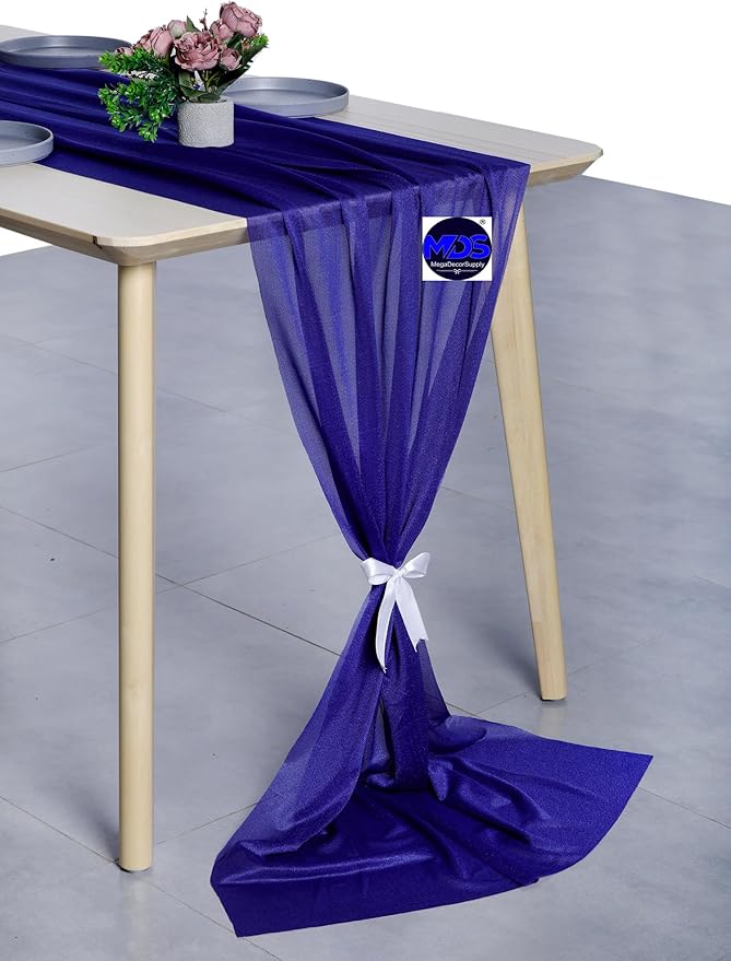 MDS Halloween Chiffon Table Runner - 20 Pack, 29 x 170 Inches, 14ft Each - Sheer Spooky Table Runners for Haunted House Parties, Trick-or-Treat Tables, Witchy Décor, Wedding & Events - Royal Blue