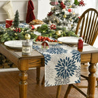 Artoid Mode Dahlia Aqua Floral Pinnata Flower Winter Table Runner, Seasonal Summer Holiday Kitchen Dining Table Decoration for Home Party Decor 13x36 Inch
