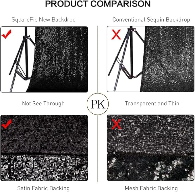 SquarePie Sequin Backdrop Curtain Less See Through Background for Wedding Halloween Party 20FT x 10FT Black
