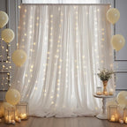 10ft x 10ft Cream White Chiffon Backdrop Curtain with Lights String for Parites Wedding Wrinkle Free Curtain Photo Backdrops Drapes for Baby Shower Birthday Party Home Decorations