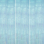 3 Pack Foil Fringe Backdrop - Transparent Blue Shiny Tinsel Curtains for Party Decoration/Photo Booth Props - 3.3x8.2FT Metallic Foil Backdrop for Birthday, Wedding, Graduation, Christmas