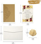 DORIS HOME 50pcs Laser Cut Wedding Invitations with Envelopes Gold, 4.7x7.1 Personalized Invitation Cards for Wedding, 50 Anniversary Invitations with Envelopes