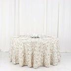 Efavormart 120" Wholesale Round Table Cover Ivory Grandiose Rosette 3D Satin Tablecloth for Wedding Party Event Decoration