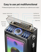 Karaoke Machine for Adults with 2 Wireless Microphones, Professional Bluetooth 5.3 Speaker, Portable Wooden Karaoke System with Bass/Treble Adjustable for Backyard, Home Party-Orange