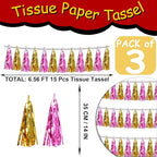 3P Gold Pink Metallic Fringe Tassel Banner Garland Foil Tinsel Streamer Wall Hanging Curtain Backdrop for Parade Floats, Graduation, Wedding, Bachelorette, Birthday, Retirement Party Decorations