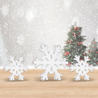 Snowflake Decorations Christmas Decor 6Pcs Winter White Wooden Snowflakes Standing Christmas Tiered Tray Decor Winter Wonderland Decorations for Indoor Home Xmas Table Shelf Fireplace Mantel