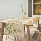 Floral Table Runner, Vintage Birds Wildflowers Herbs Nature Theme Linen Long Table Kitchen Dining Table Holiday Party Decorative Table Runner,13in（33cm） W * 72in（184cm） L