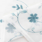 Floral Embroidery Sheer Curtains Blue 63 Inches, Rod Pocket Voile Drapes for Living room, Bedroom, Window Treatments Semi Crinkle Curtain Panels for Yard, Patio, Villa, Parlor, Set of 2, 52"x 63".