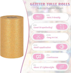 Glitter Tulle Rolls 6” by 50 Yards Sparkle Tulle Fabric Ribbon Sequin Tulle Netting Rolls for DIY Tutu Skirt Wedding Birthday Party Decoration (Gold)