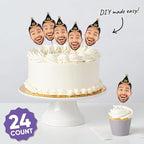 Big Dot of Happiness Custom Photo Adult Happy Birthday - Black & Gold Personalized Birthday Party DIY Paper Shaped Fun Face Cut-Outs - 24 Count